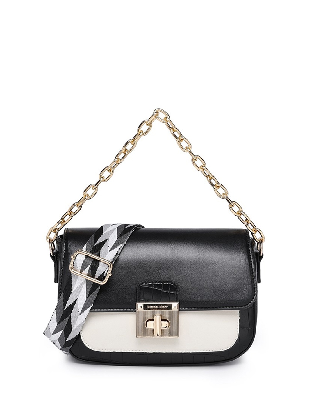 

Diana Korr Colourblocked PU Structured Sling Bag, Black