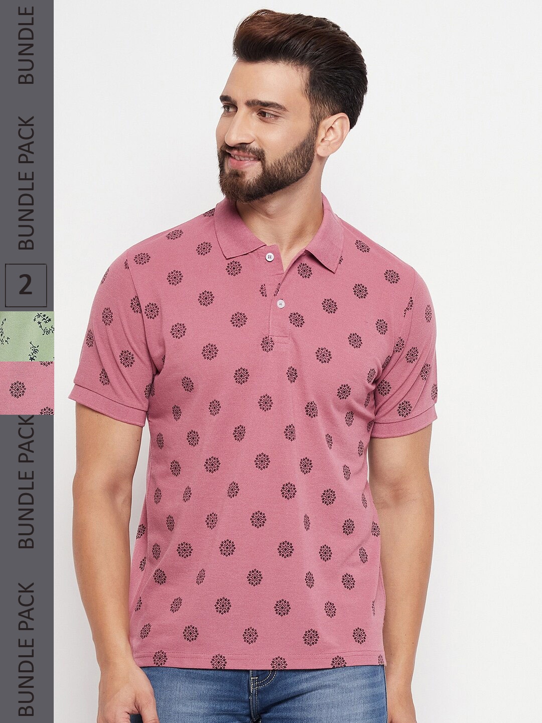 

VERO AMORE Pack of 2 Conversational Printed Polo Collar Regular Fit Cotton T-Shirt, Coral