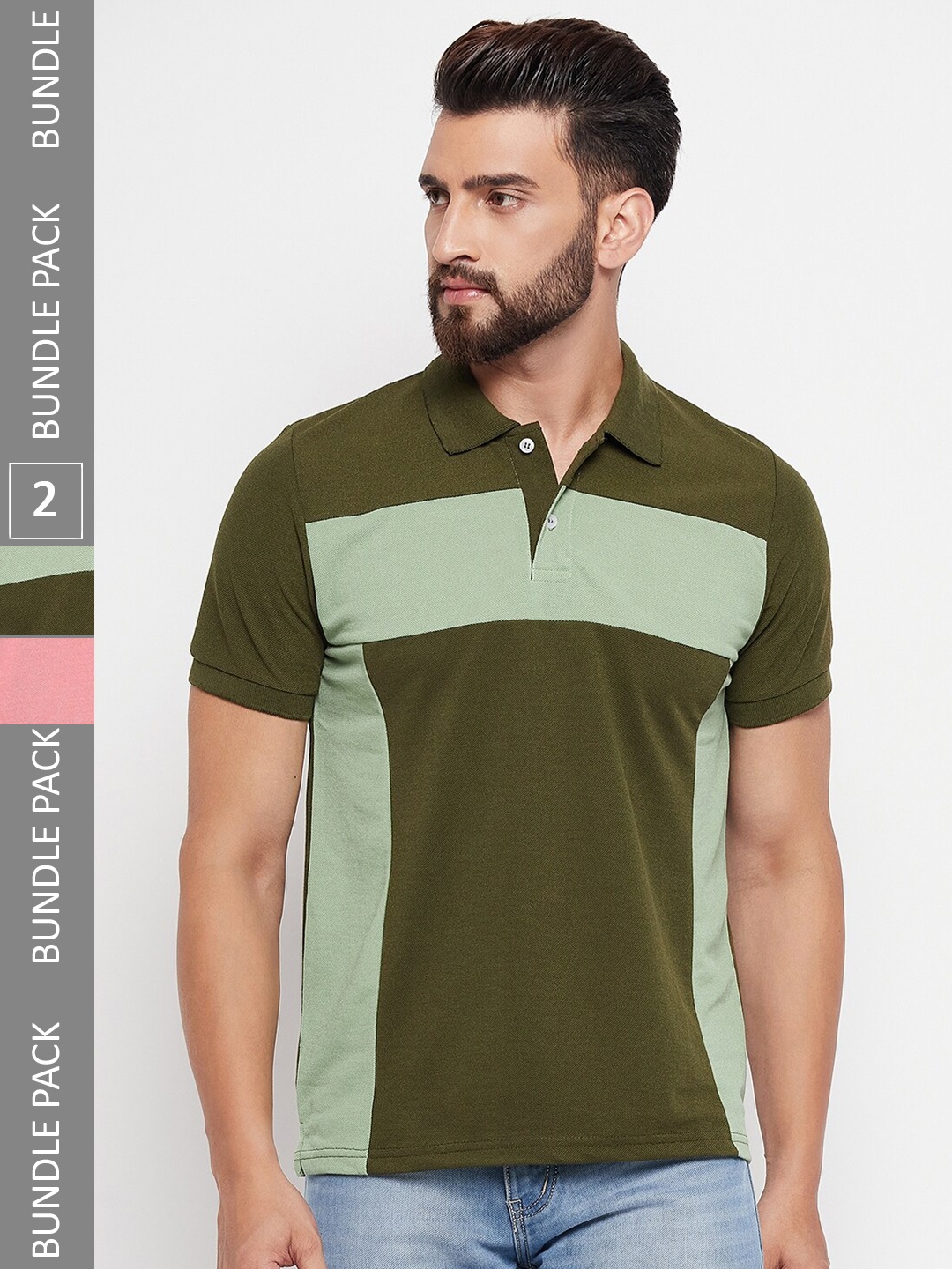 

VERO AMORE Pack Of 2 Colourblocked Polo Collar Cotton Casual T-shirt, Pink