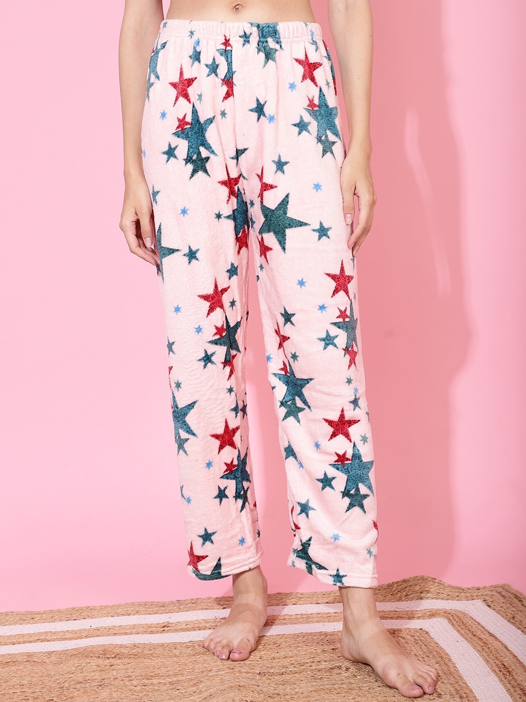 

TAG 7 Women Star Printed Faux Fur Lounge Pants, Pink