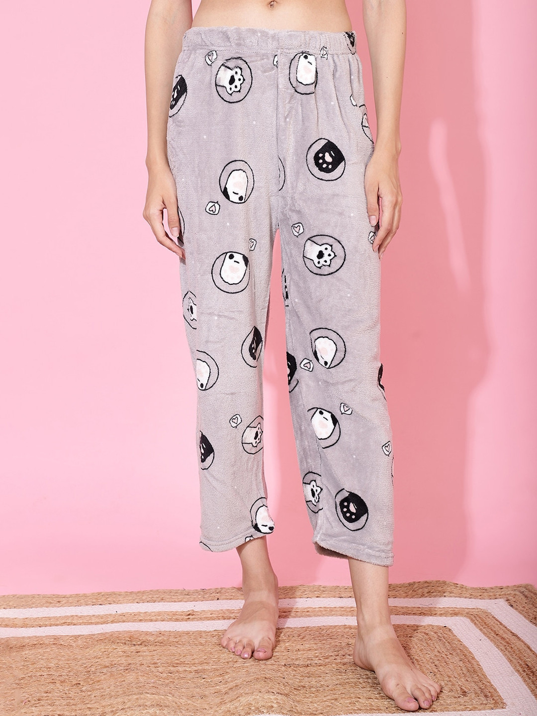 

TAG 7 Women Conversational Printed Mid-Rise Fur Lounge Pants, Grey