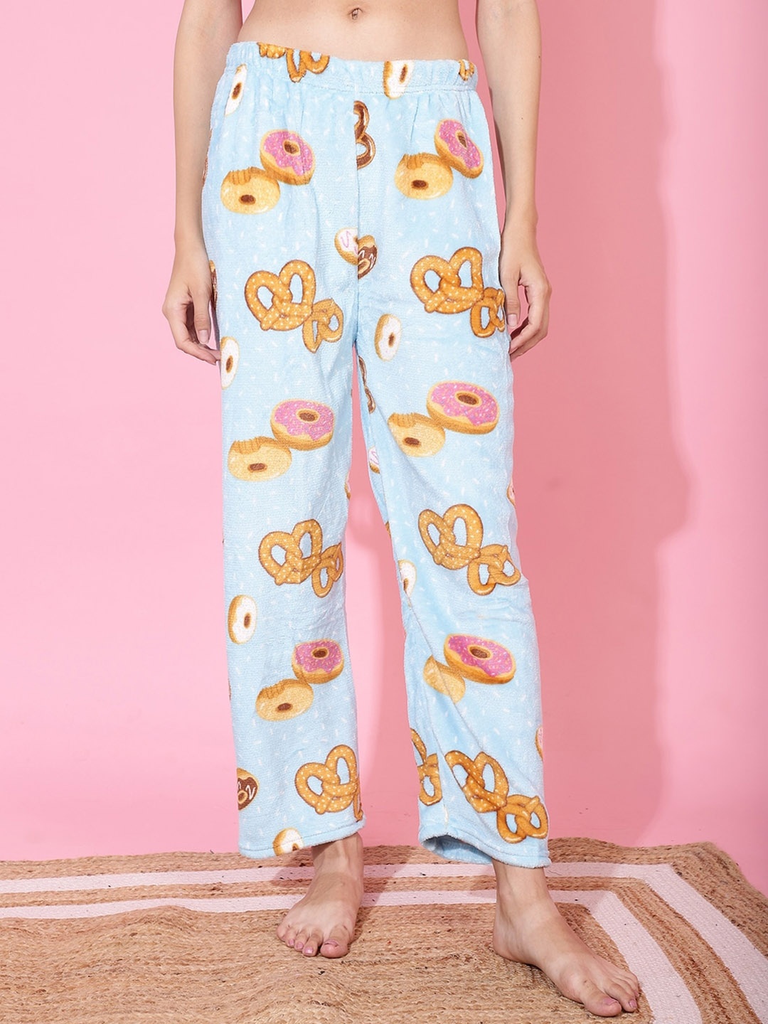 

TAG 7 Women Fur Printed Lounge Pants, Turquoise blue