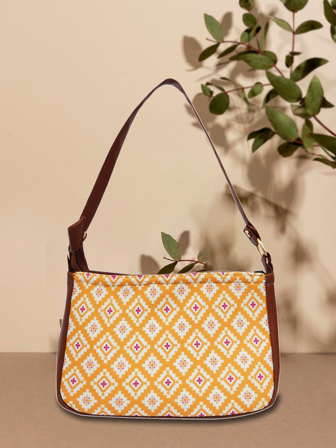 

Anouk Yellow Geometric Printed Structured Handheld Bag