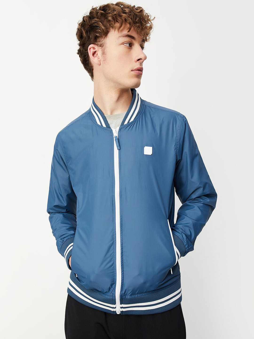 

max Stand Collar Bomber Jacket, Blue