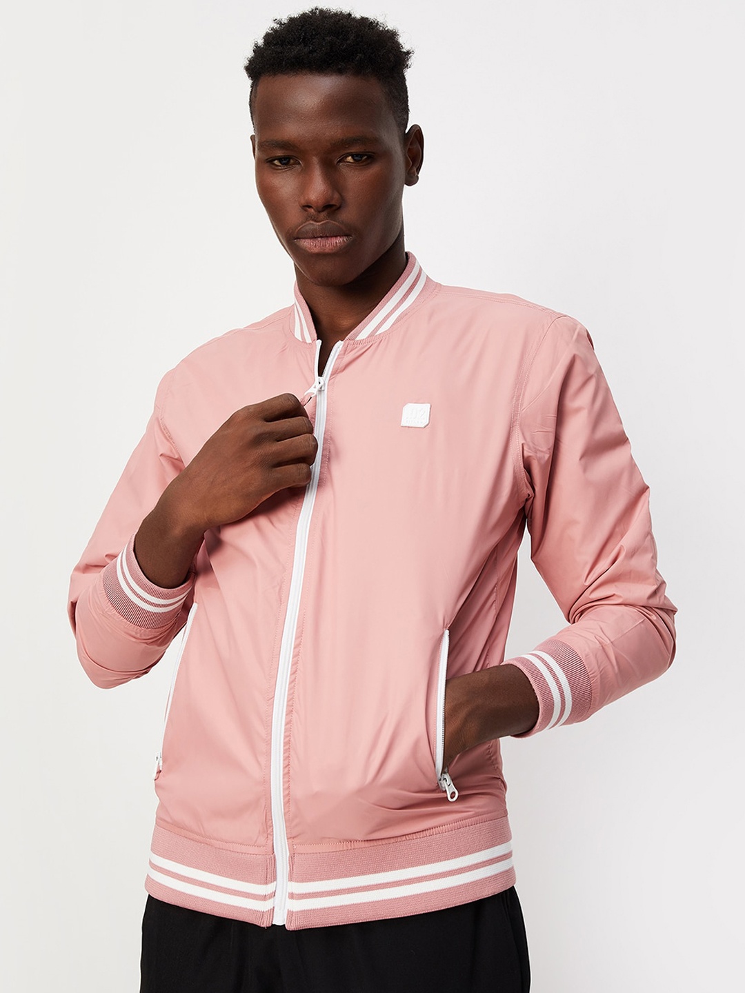 

max Stand Collar Bomber Jacket, Pink