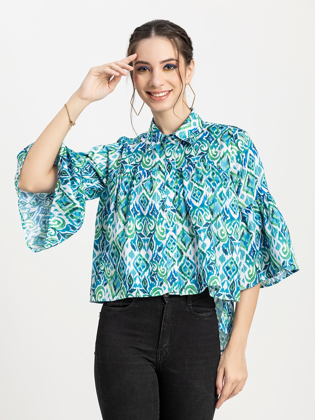 

Moomaya Ethnic Motifs Printed Shirt Style Top, White