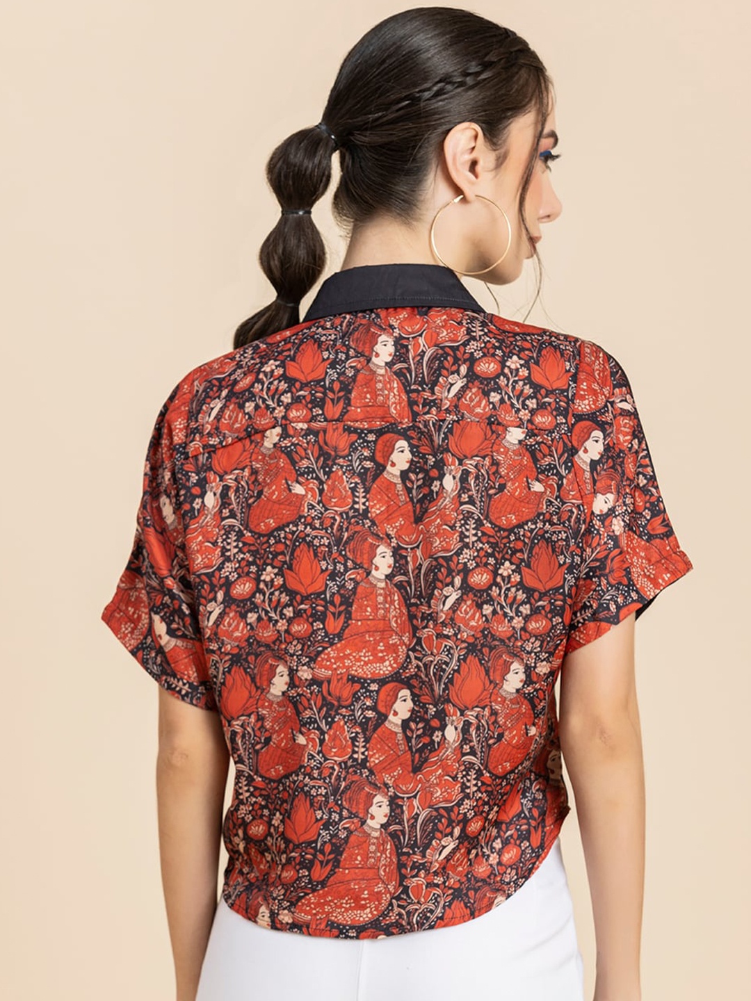 

Moomaya Ethnic Motifs Printed Crop Shirt, Black