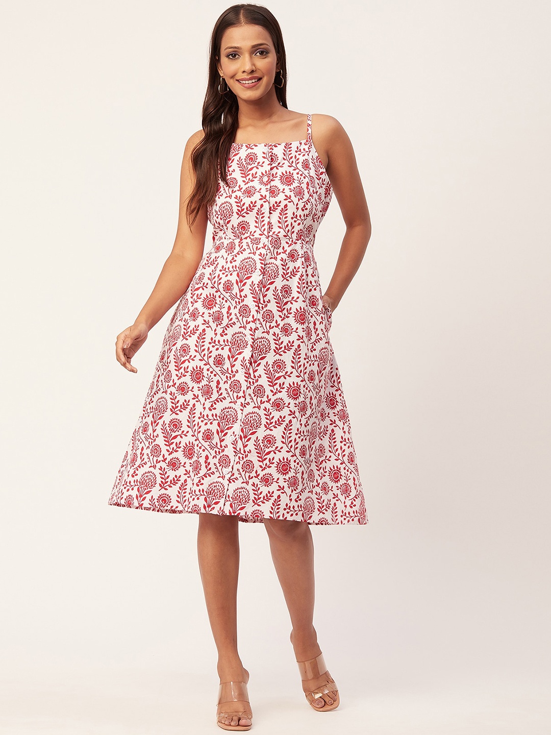 

Moomaya Floral Printed Cotton A-Line Dress, White