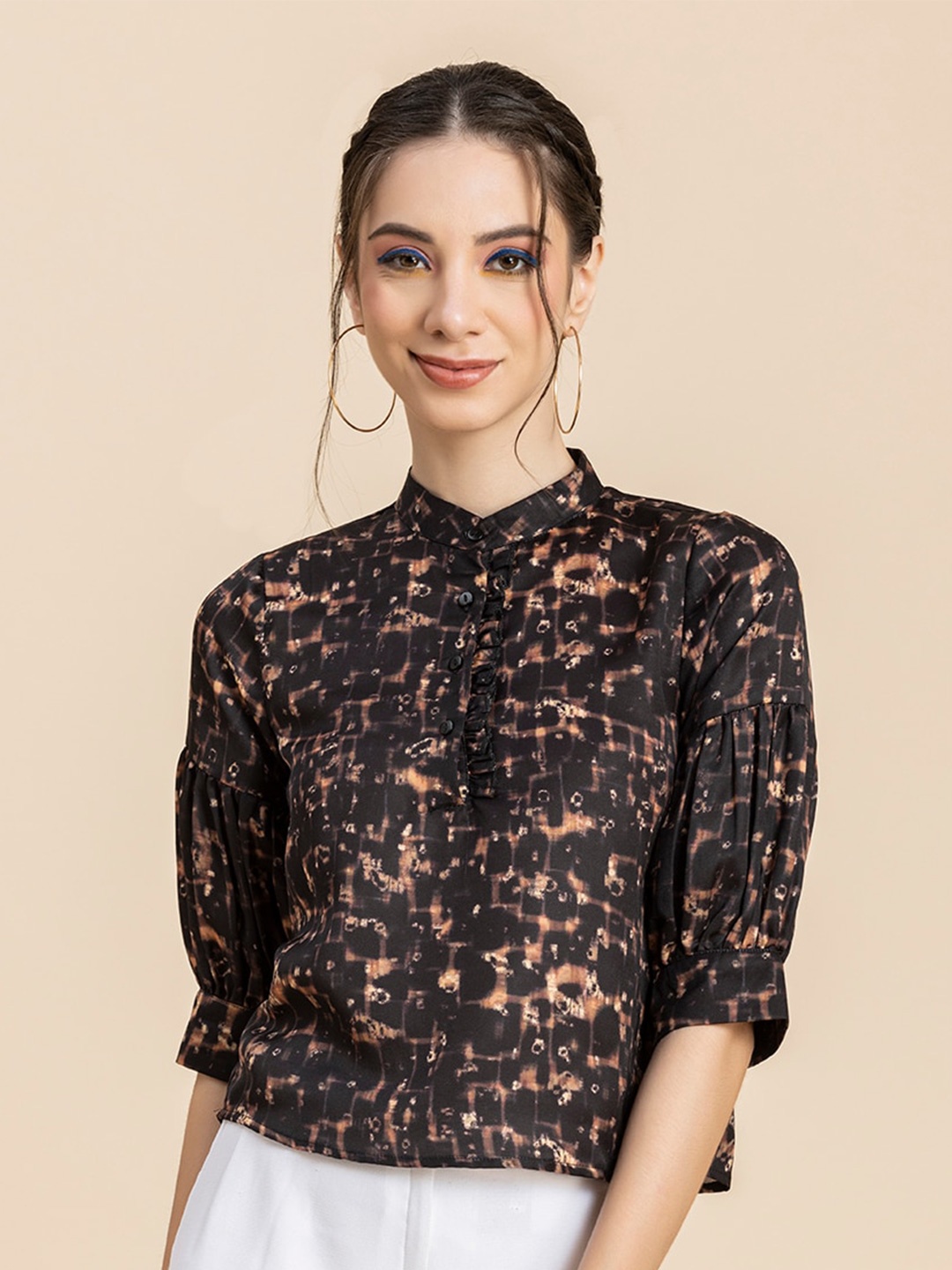 

Moomaya Abstract Printed Shirt Style Top, Black