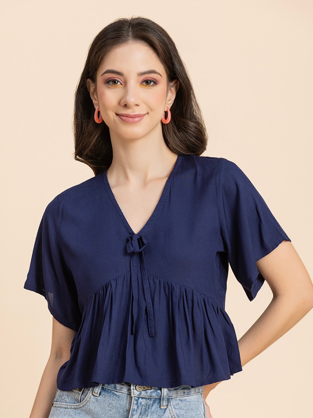 

Moomaya Flared Sleeve Empire Top, Navy blue