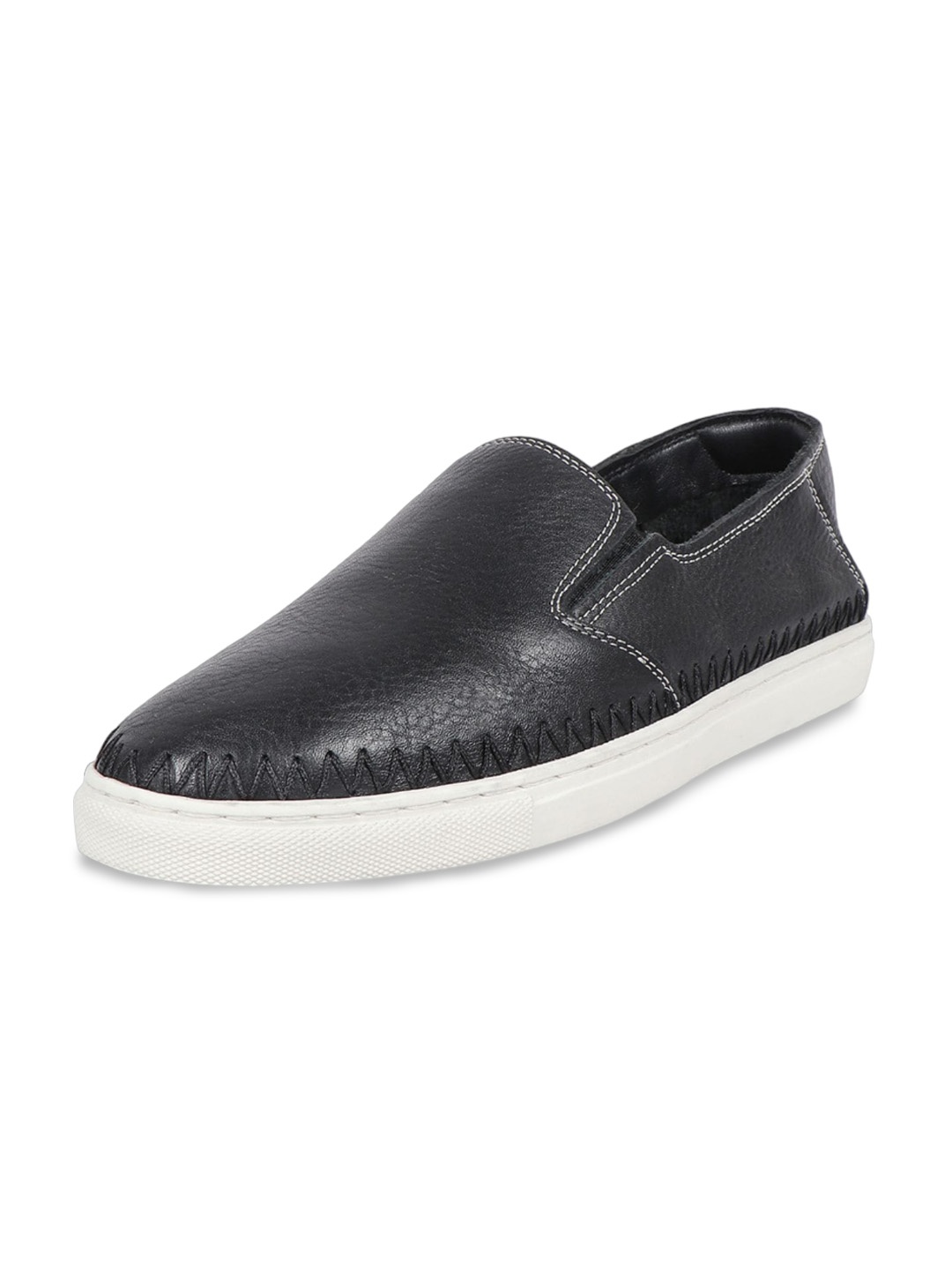 

Hidesign Men Black Perforations Leather Slip-On Sneakers