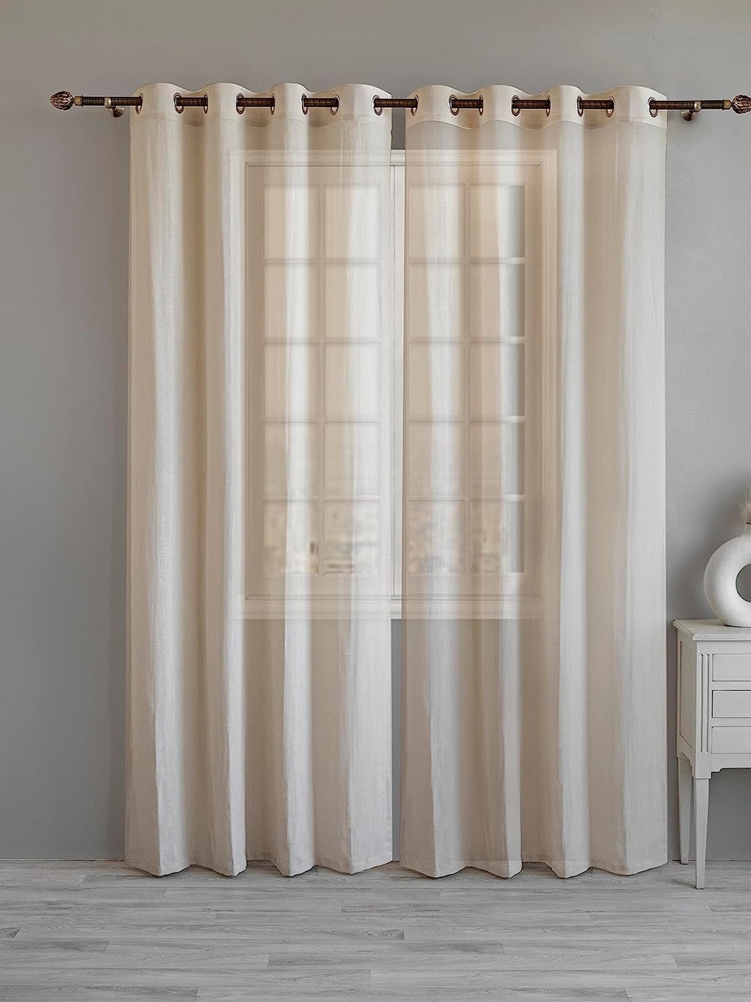 

LINENWALAS Happy Sleeping 2 Pcs Beige Sheer Cotton Door Curtains