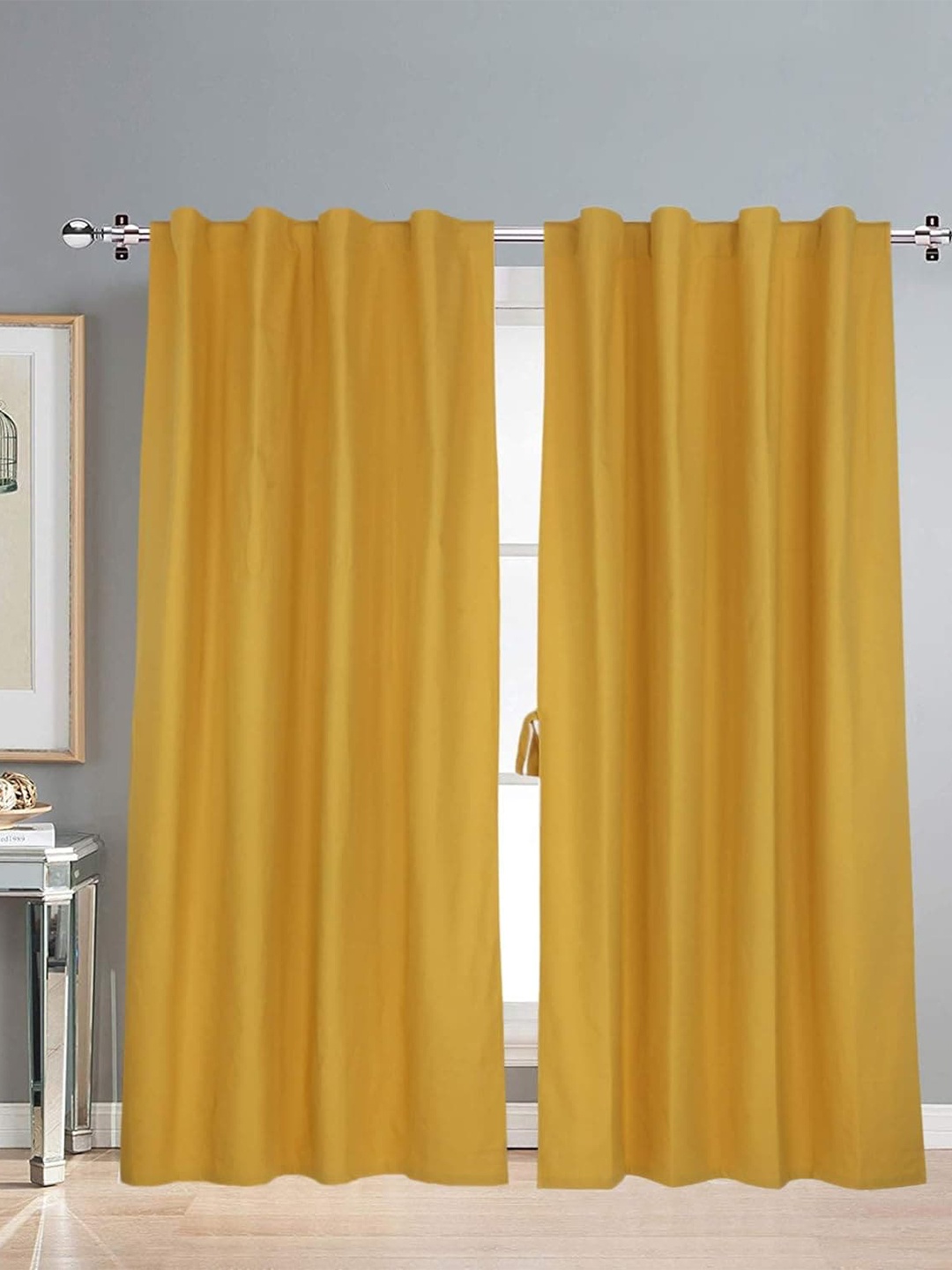 

LINENWALAS Happy Sleeping 2 Pcs Mustard Yellow Cotton Room Darkening Window Curtains
