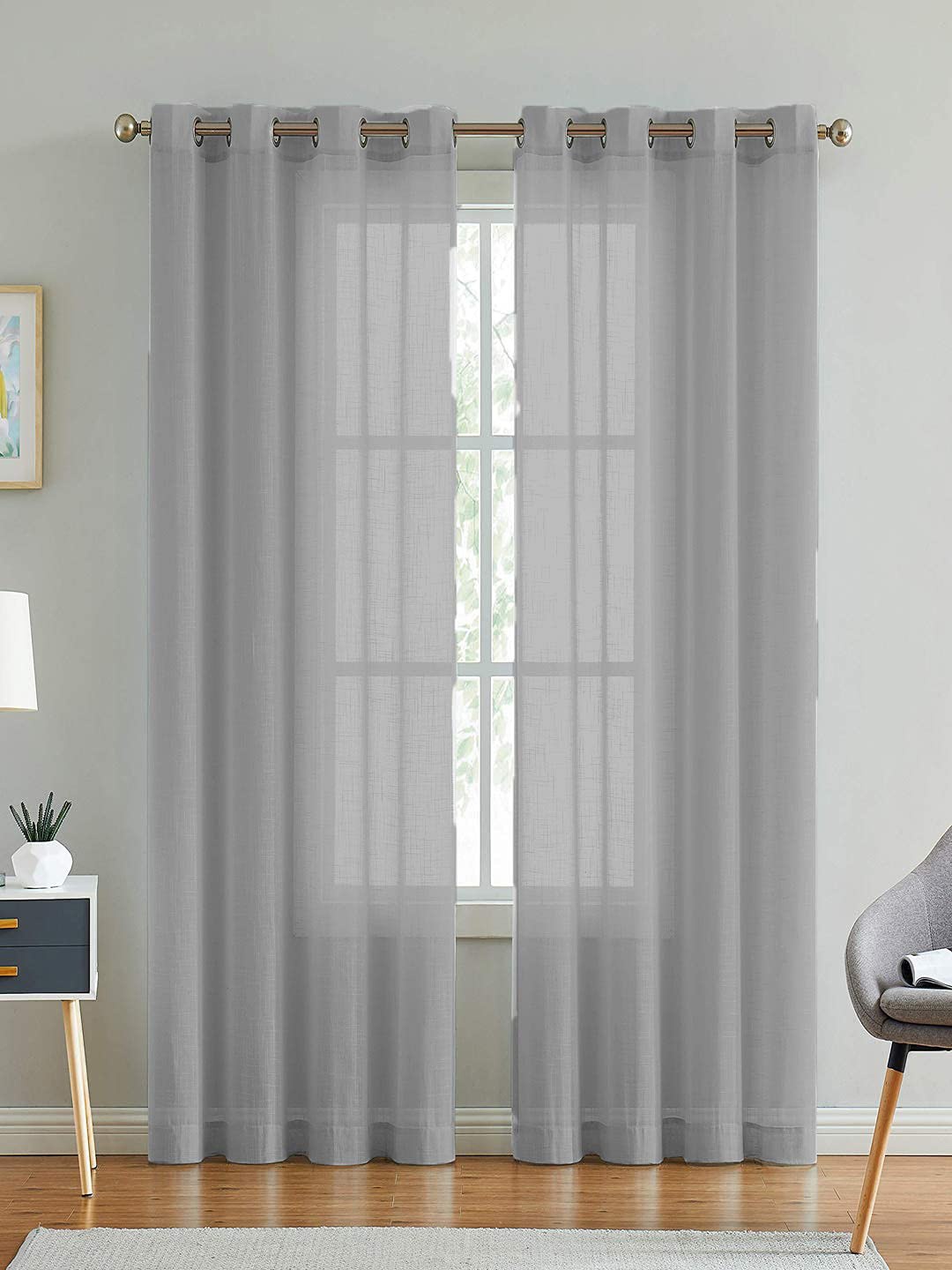 

LINENWALAS Happy Sleeping 2 Pcs Grey Cotton Sheer Door Curtains