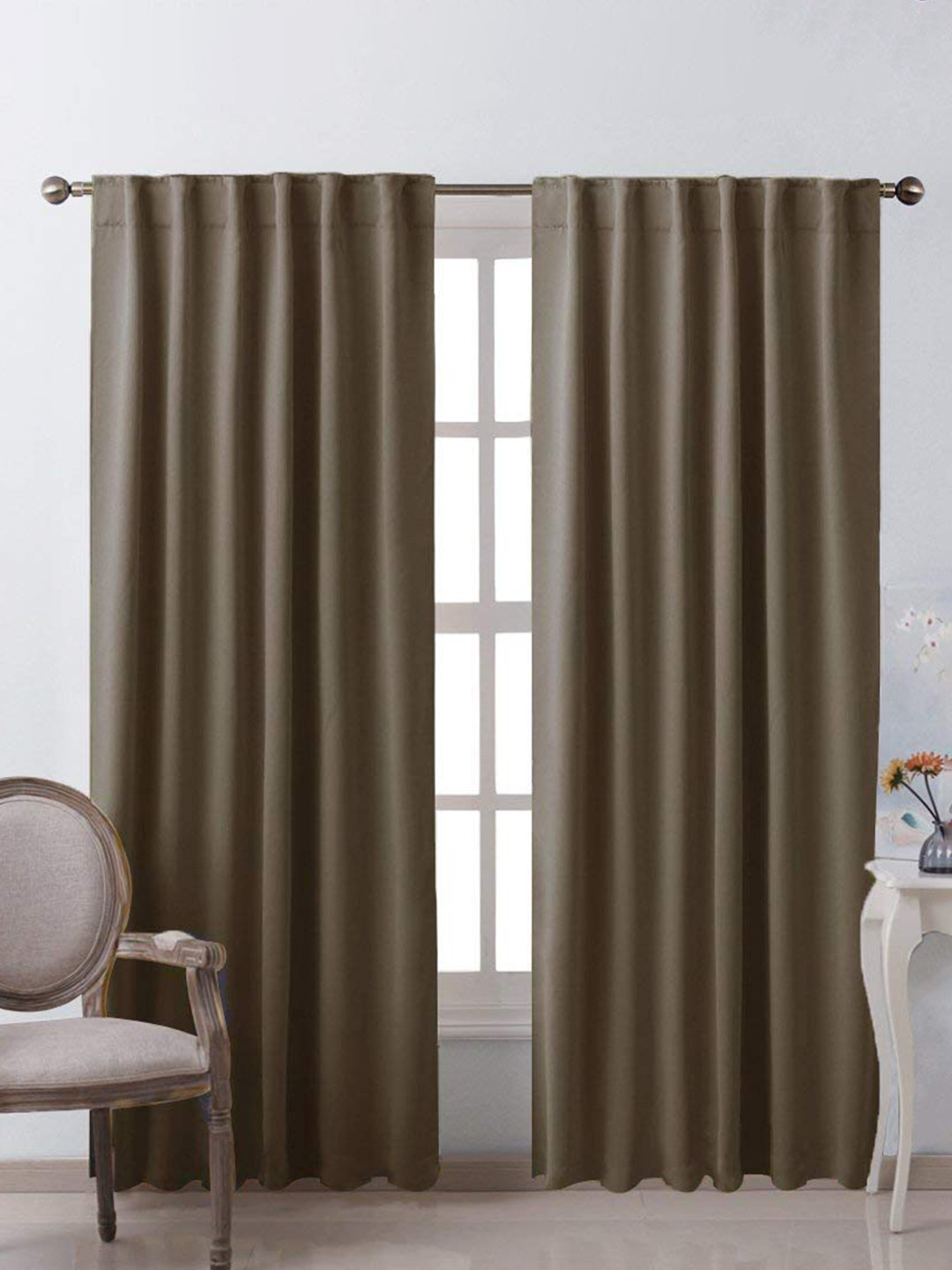 

LINENWALAS Happy Sleeping 2 Pcs Brown Cotton Room Darkening Door Curtains