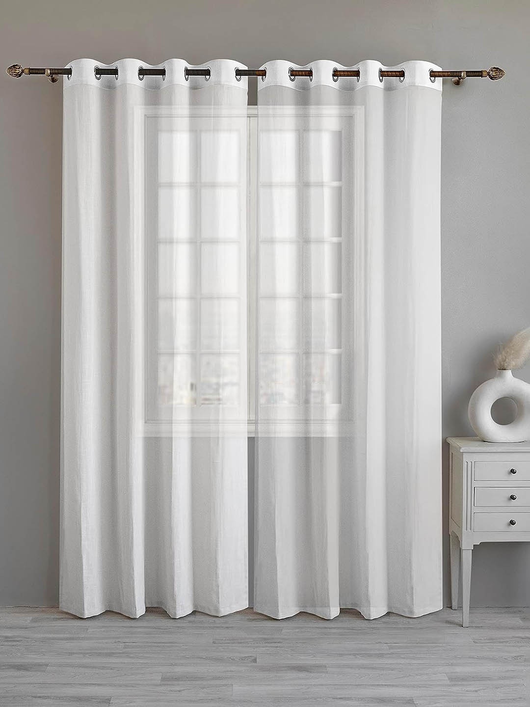 

LINENWALAS Happy Sleeping 2 Pcs White Cotton Sheer Door Curtain