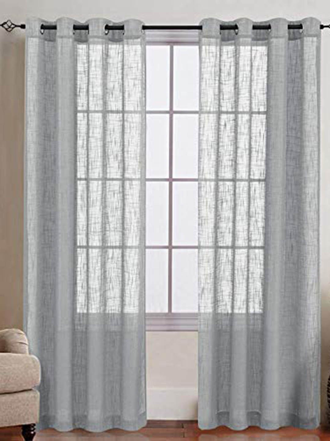 

LINENWALAS Happy Sleeping 2 Pcs Silver-Toned Cotton Sheer Door Curtains