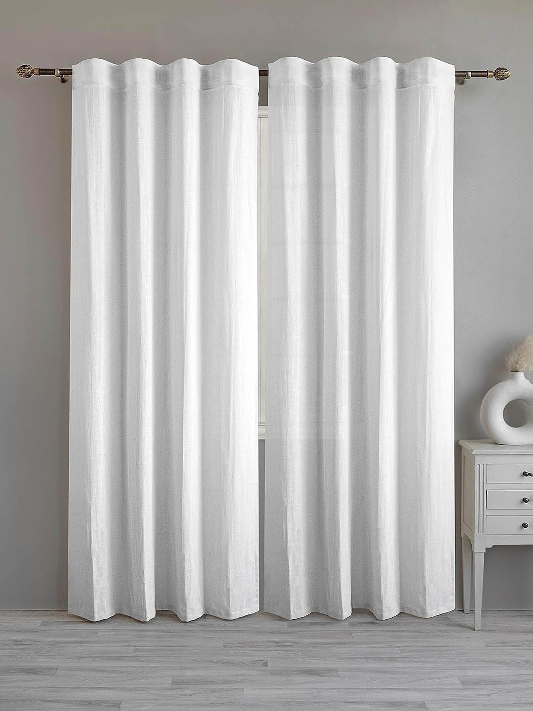 

LINENWALAS Happy Sleeping 2 Pcs White Cotton Room Darkening Long Door Curtains