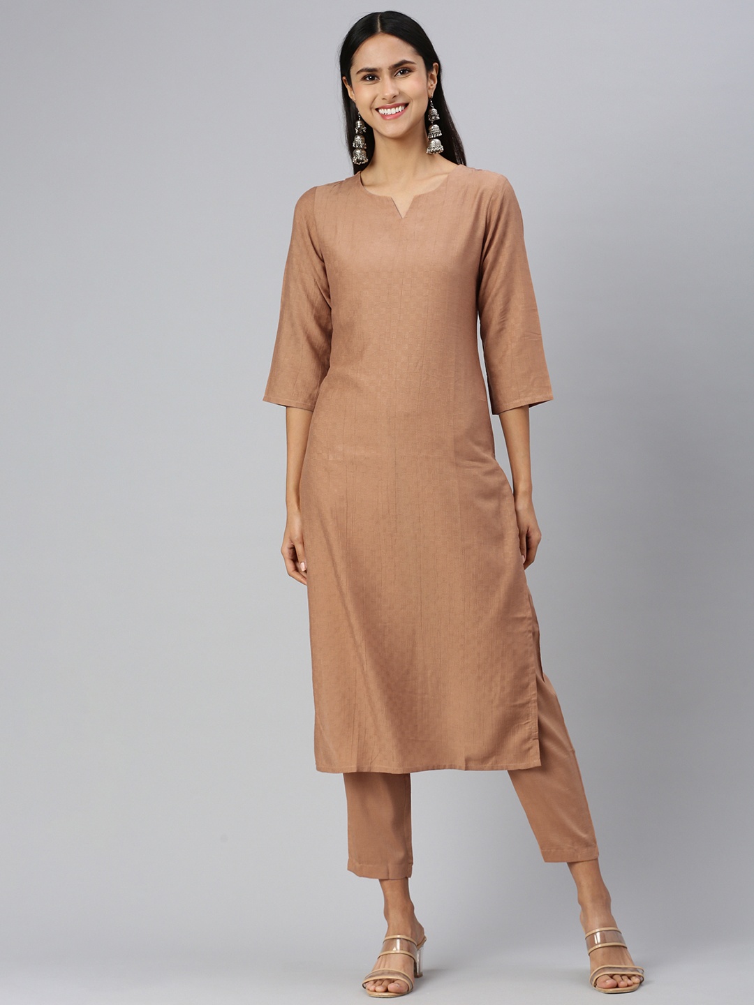 

KALINI Women Regular Kurta with Trousers, Brown