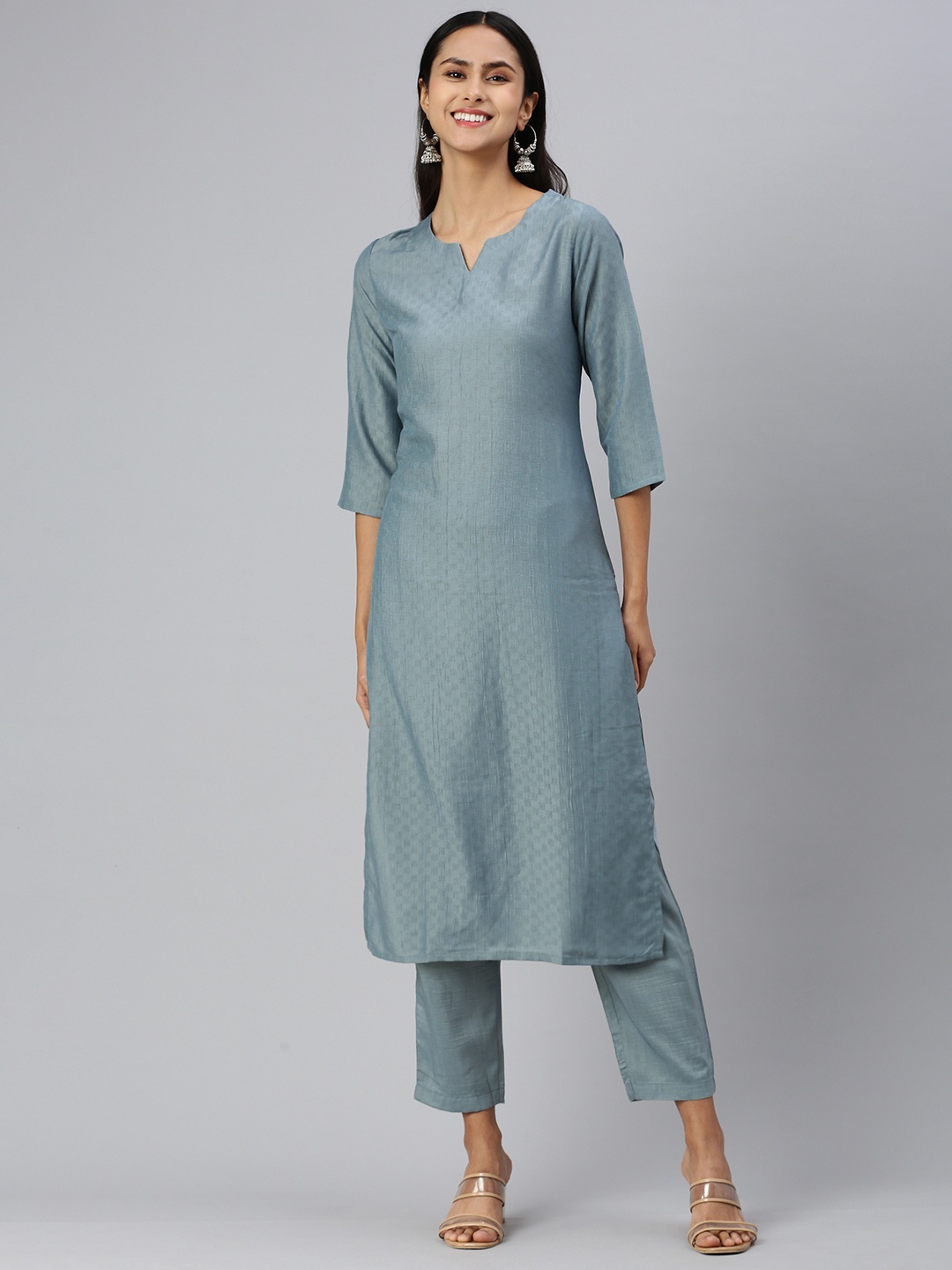 

KALINI Women Self Design Regular Kurta with Trousers, Blue