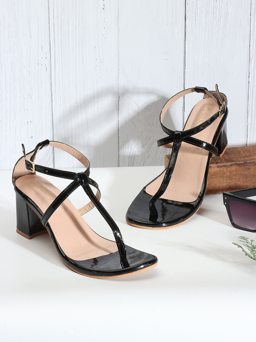 

DressBerry Black Strappy Open Toe Block Heels