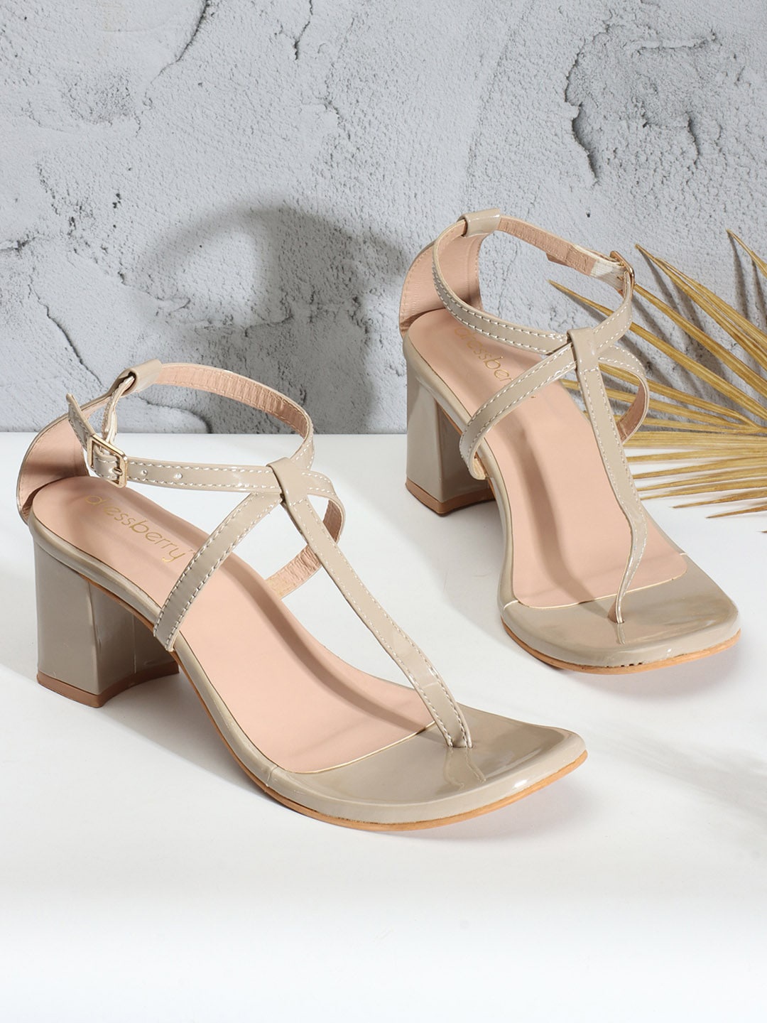 

DressBerry Grey T- Strap Block Heels With Ankle Loop