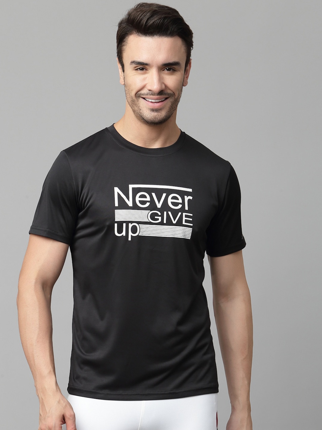 

JUMP USA Typography Printed Round Neck Cotton T-shirt, Black