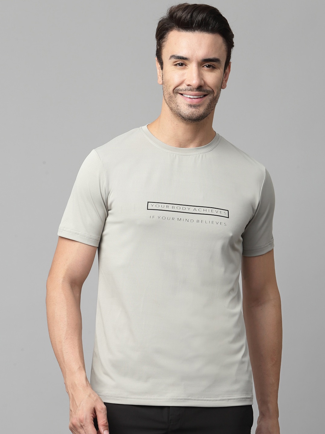 

JUMP USA Typography Printed Round Neck Cotton T-shirt, Grey