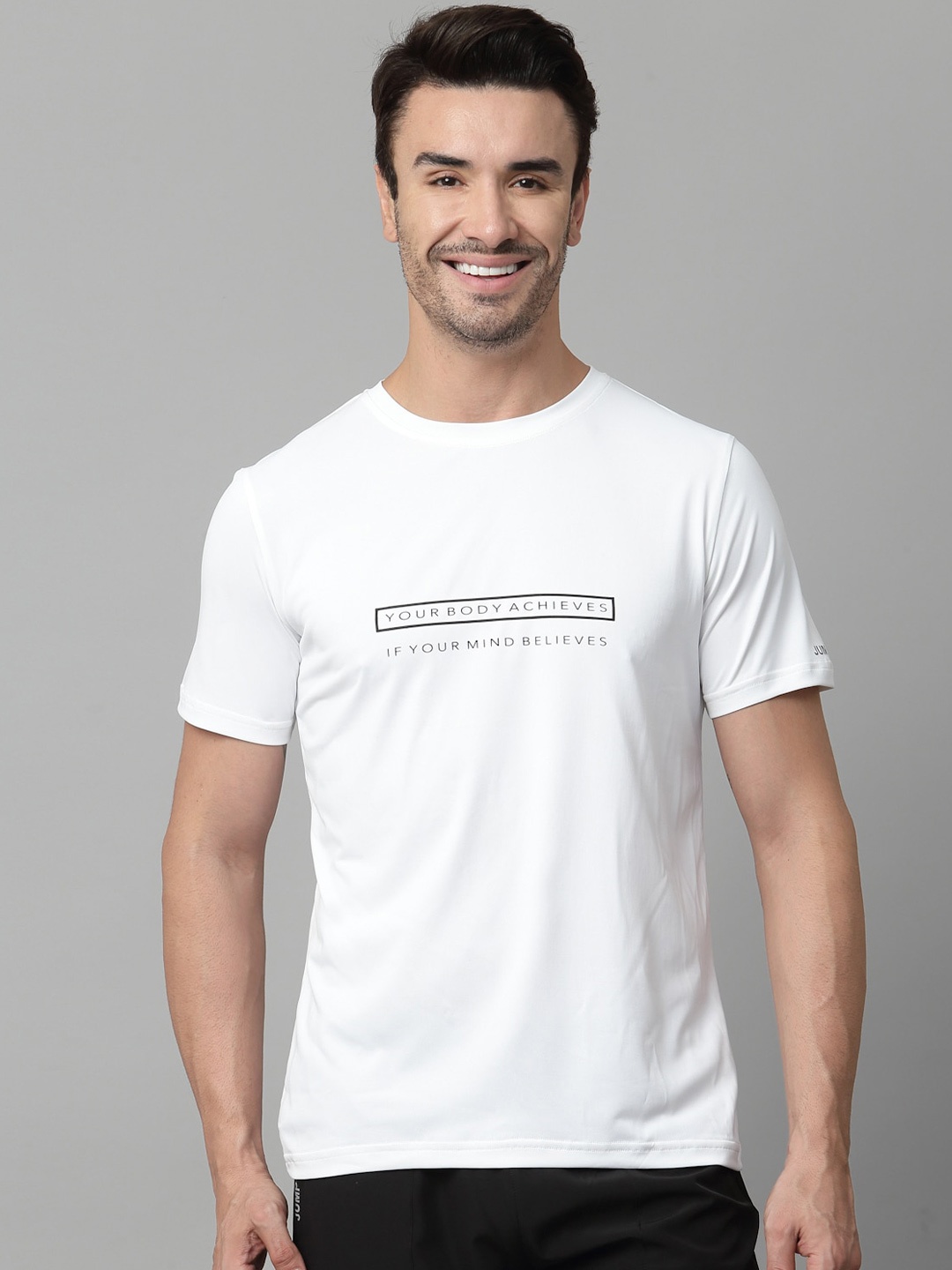 JUMP USA Typography Printed Round Neck Cotton T-shirt, White