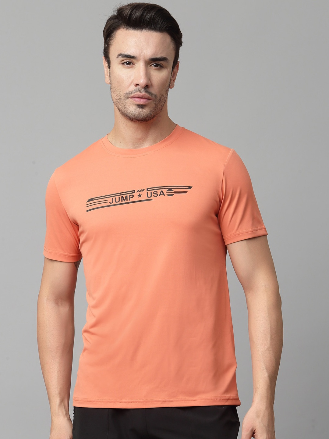 

JUMP USA Typography Printed Round Neck Cotton T-shirt, Coral