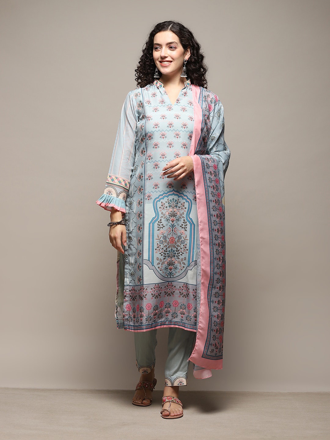 

Biba Floral Printed Unstitched Dress Material, Sea green