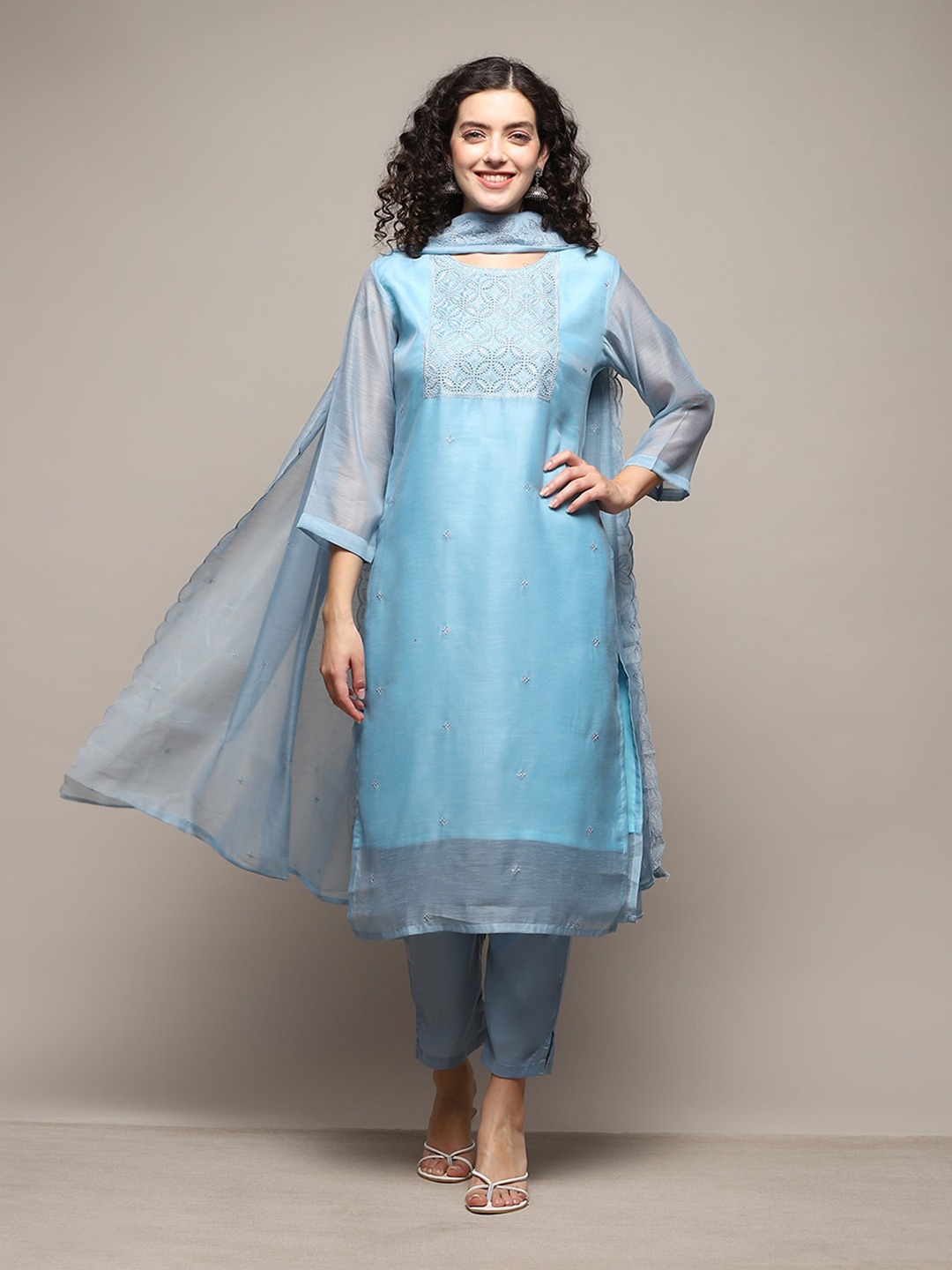 

Biba Floral Embroidered Unstitched Dress Material, Blue