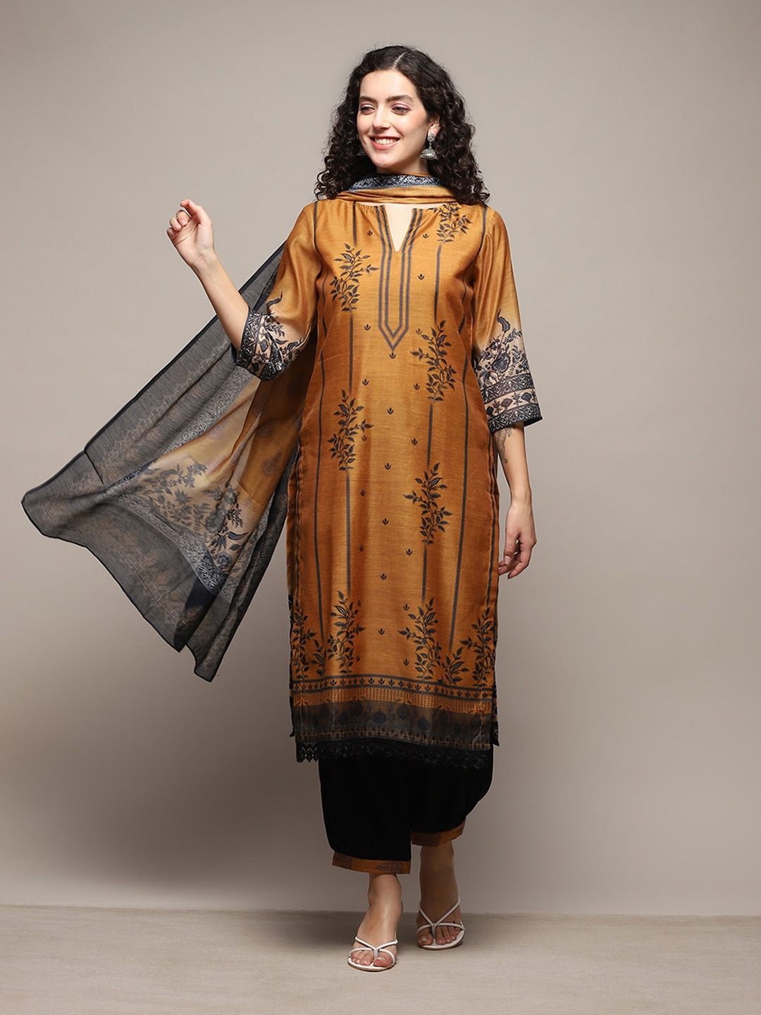

Biba Floral Printed Unstitched Dress Material, Yellow