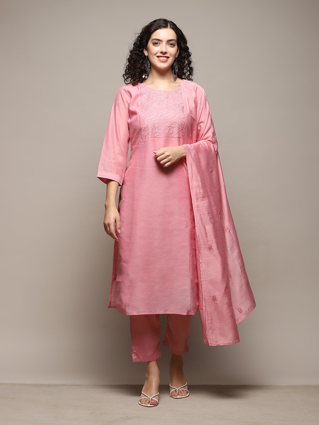 

Biba Floral Embroidered Unstitched Dress Material, Pink