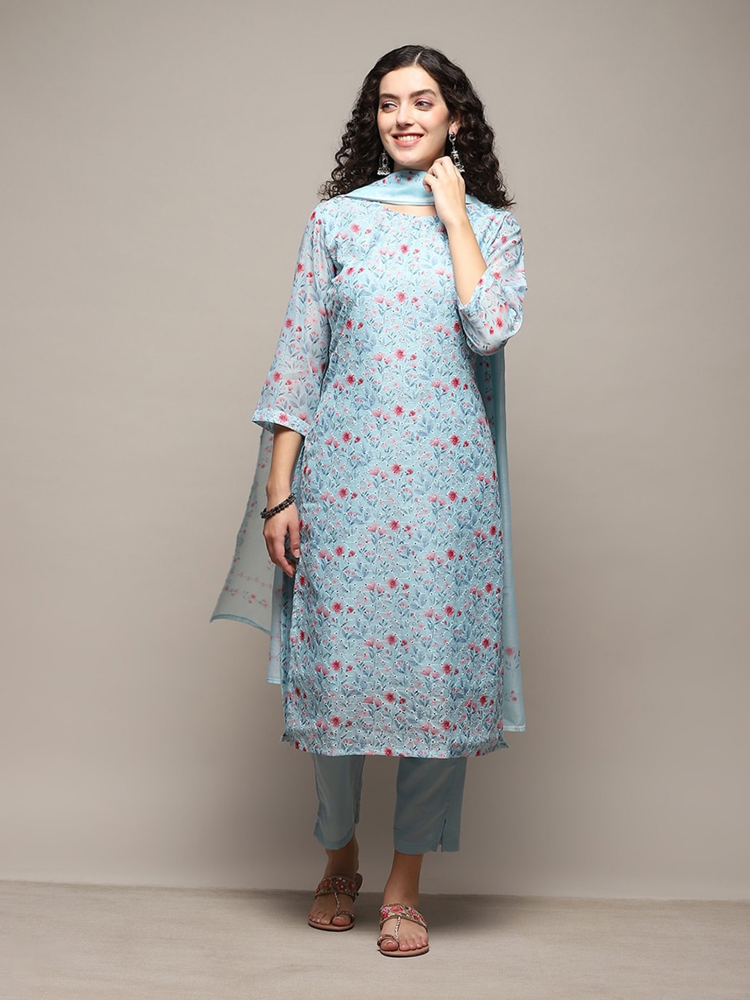 

Biba Floral Printed Unstitched Dress Material, Blue