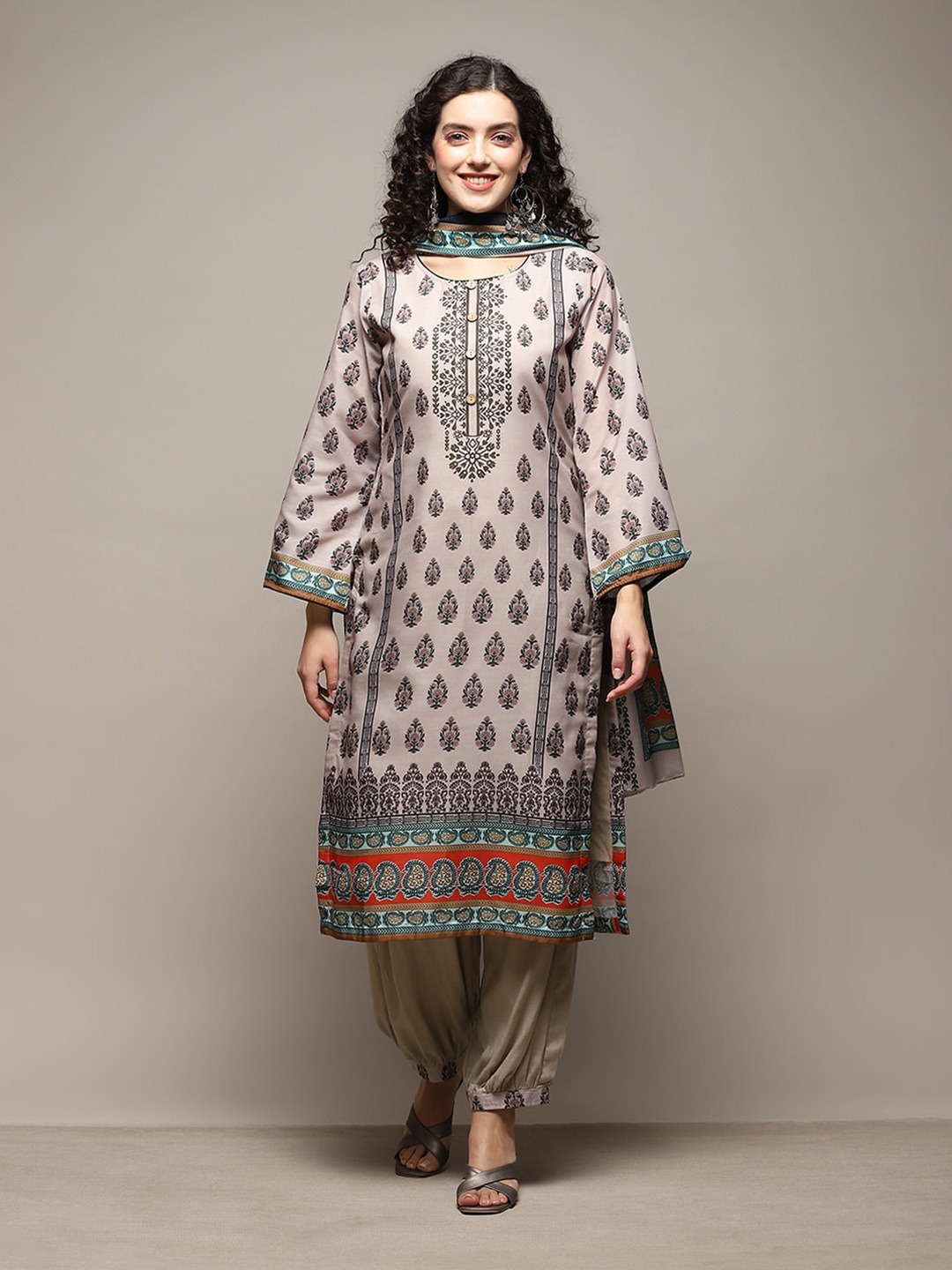 

Biba Ethnic Motifs Printed Unstitched Dress Material, Beige