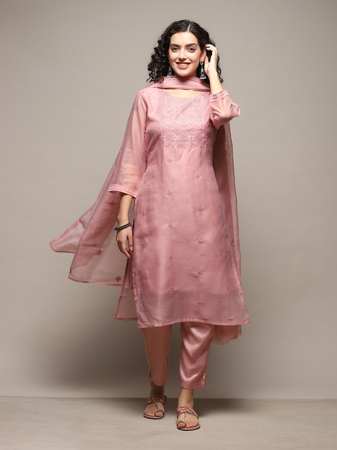 

Biba Floral Embroidered Unstitched Dress Material, Pink