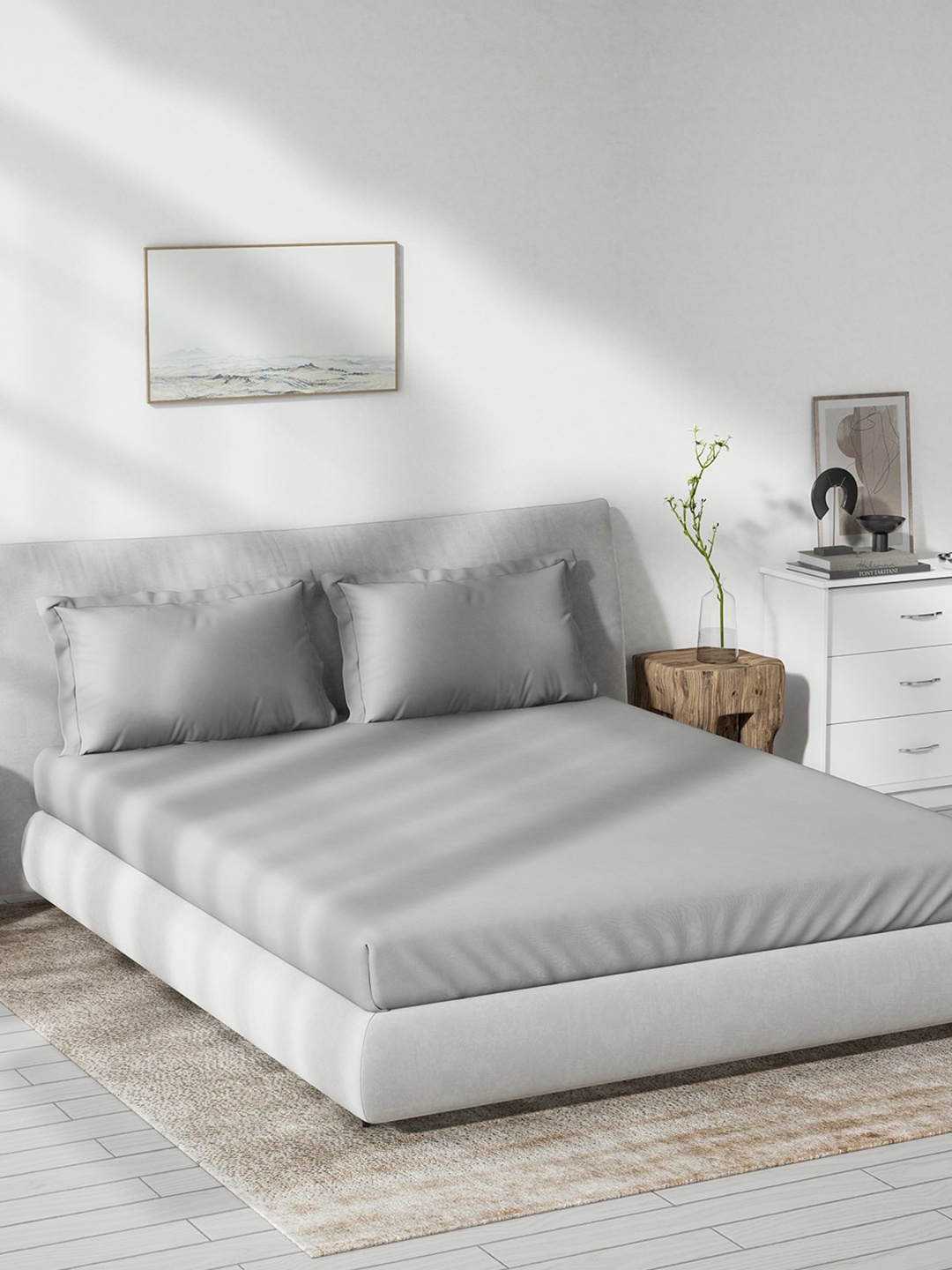 DDecor Grey Cotton 180 TC King Bedsheet With 2 Pillow Covers