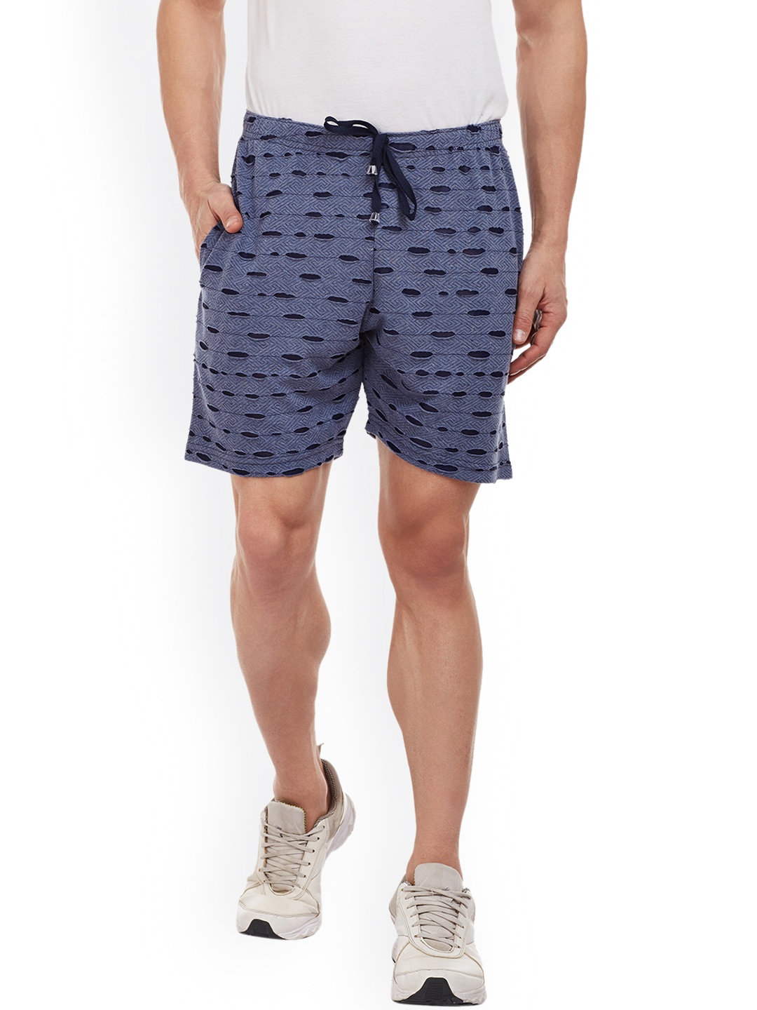 

VIMAL Men Navy Blue Self Design Regular Fit Regular Shorts