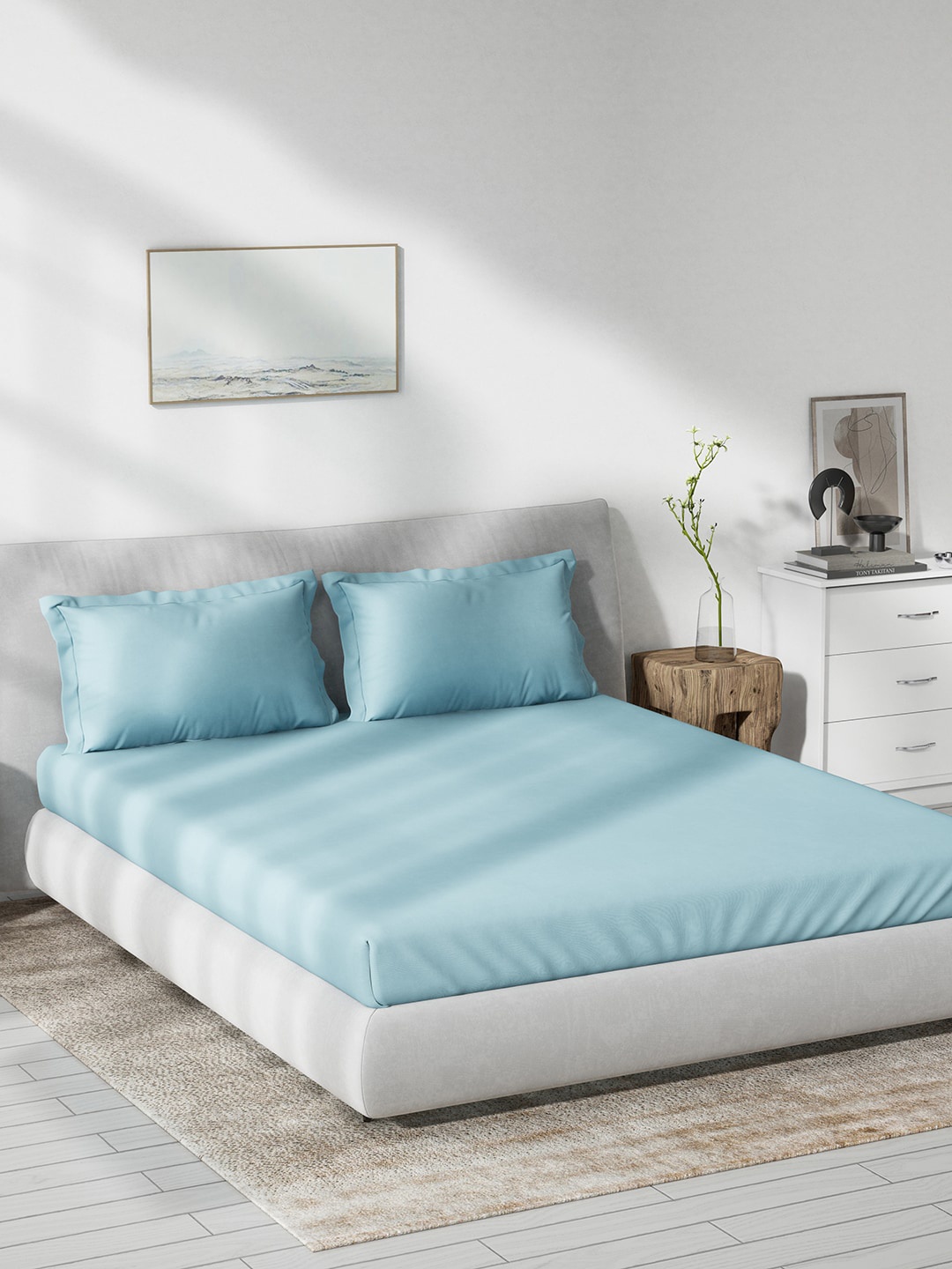 DDecor Live Beautiful Blue Cotton 180 TC King Bedsheet with 2 Pillow Covers