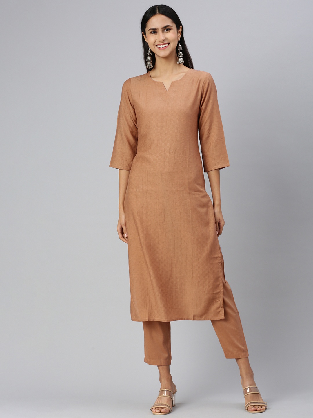 

HRITIKA Women Regular Kurta with Trousers, Brown