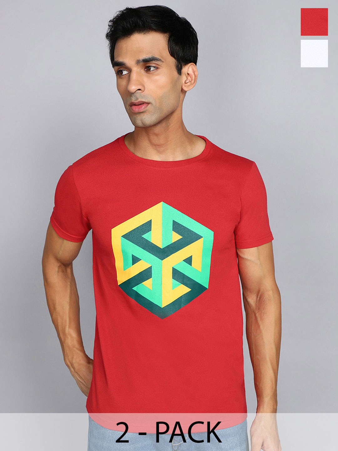 Luke & Lilly Men Multicoloured 2 Printed Applique T-shirt, Multi