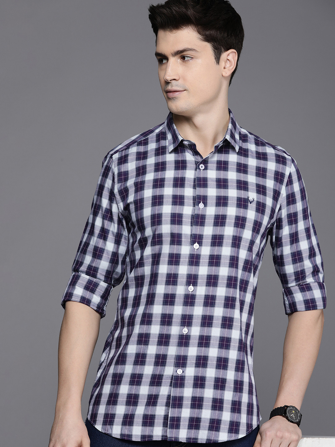 

Allen Solly Sport Slim Fit Pure Cotton Checked Casual Shirt, Purple