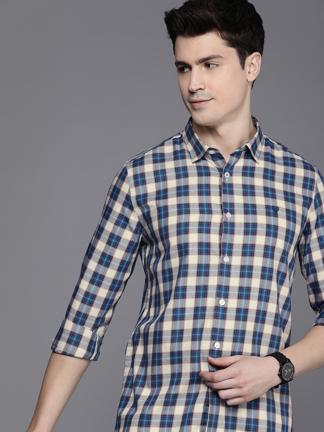 

Allen Solly Sport Slim Fit Opaque Checked Casual Shirt, Cream
