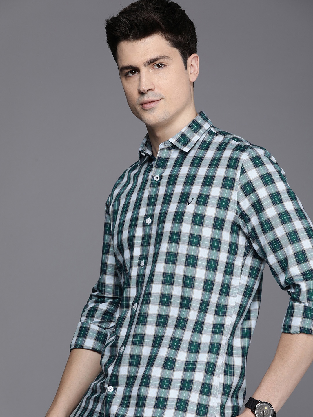 

Allen Solly Sport Slim Fit Opaque Checked Casual Shirt, Teal