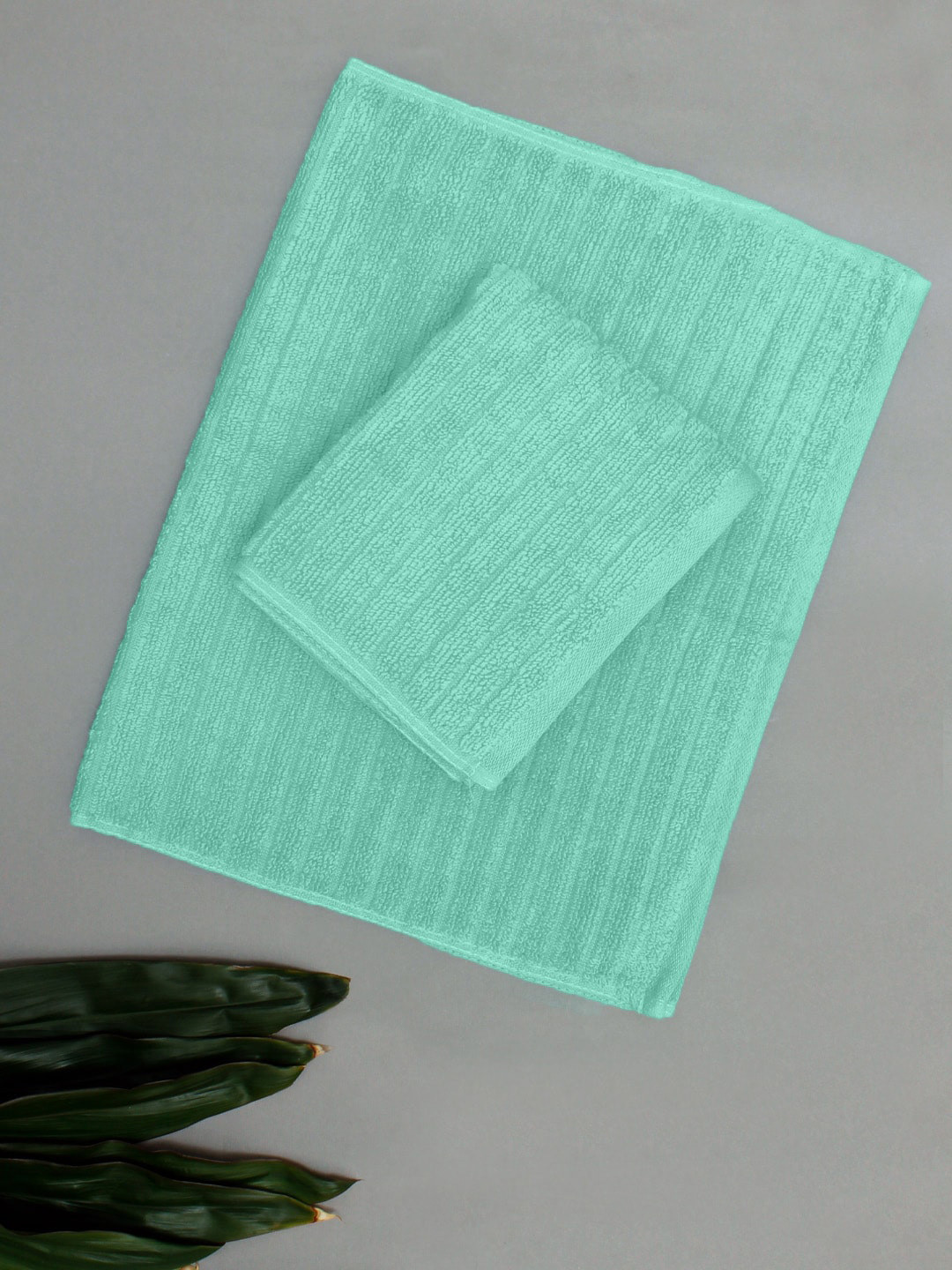 

AVI Living Ribbed Green 2-Pieces Striped 400 GSM Cotton Hand Towels