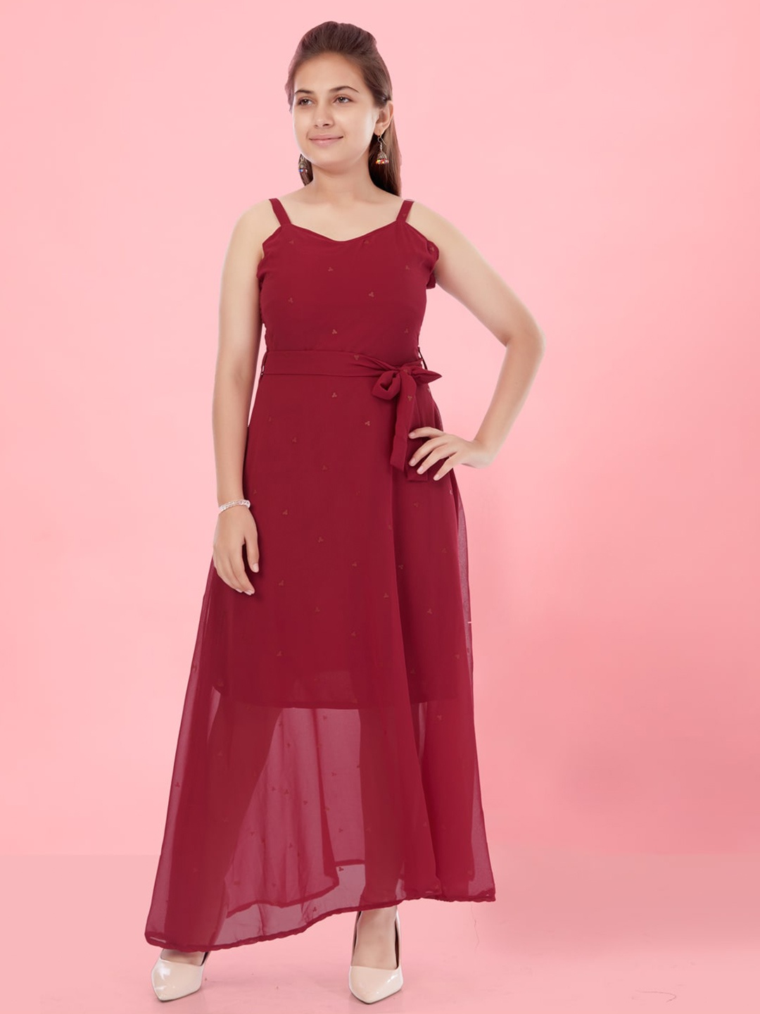 

Aarika Shoulder Straps Georgette A-line Maxi Dress, Maroon