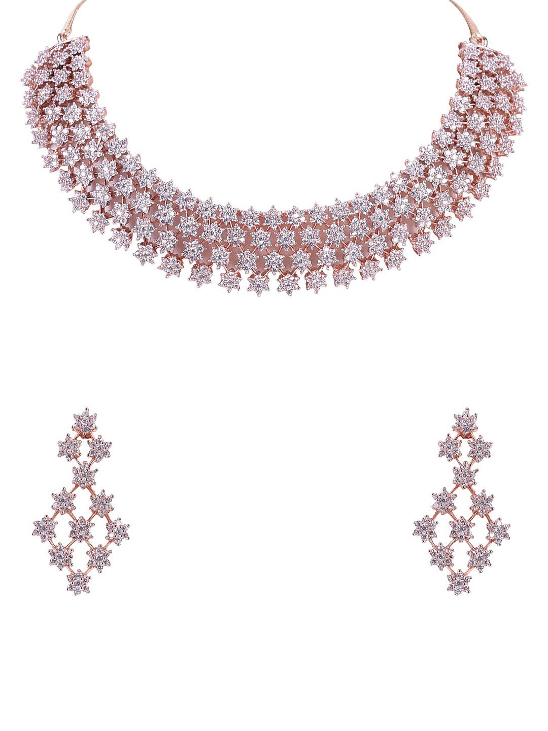 

RATNAVALI JEWELS Rose Gold-Plated CZ-Studded Necklace & Earrings