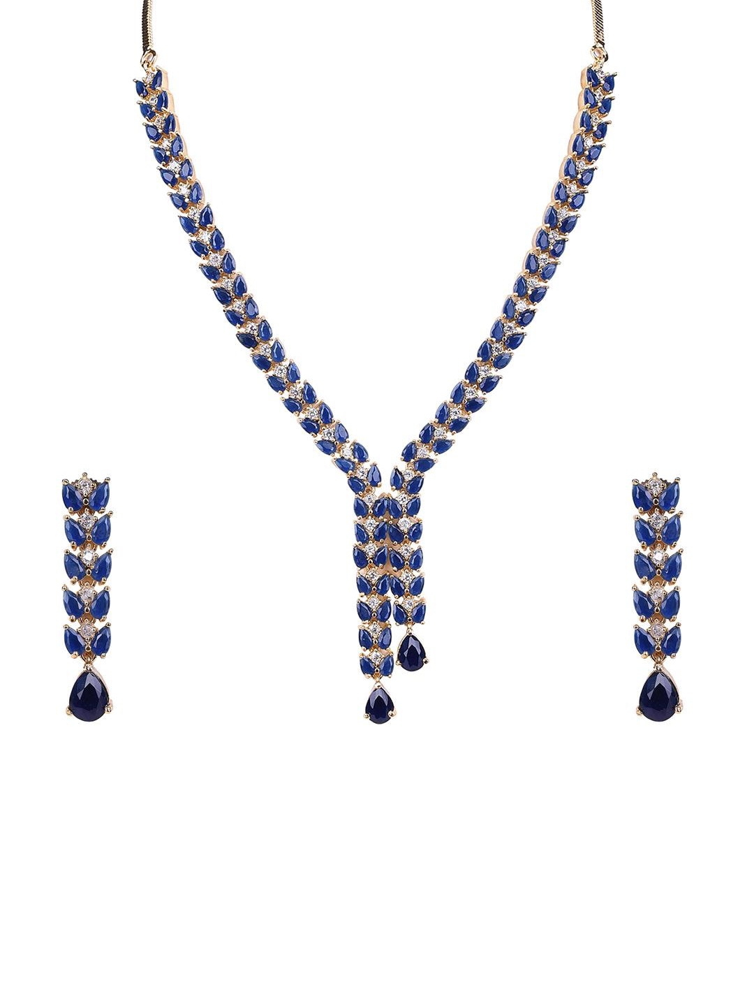 

RATNAVALI JEWELS Gold-Plated CZ Studded Necklace & Earrings