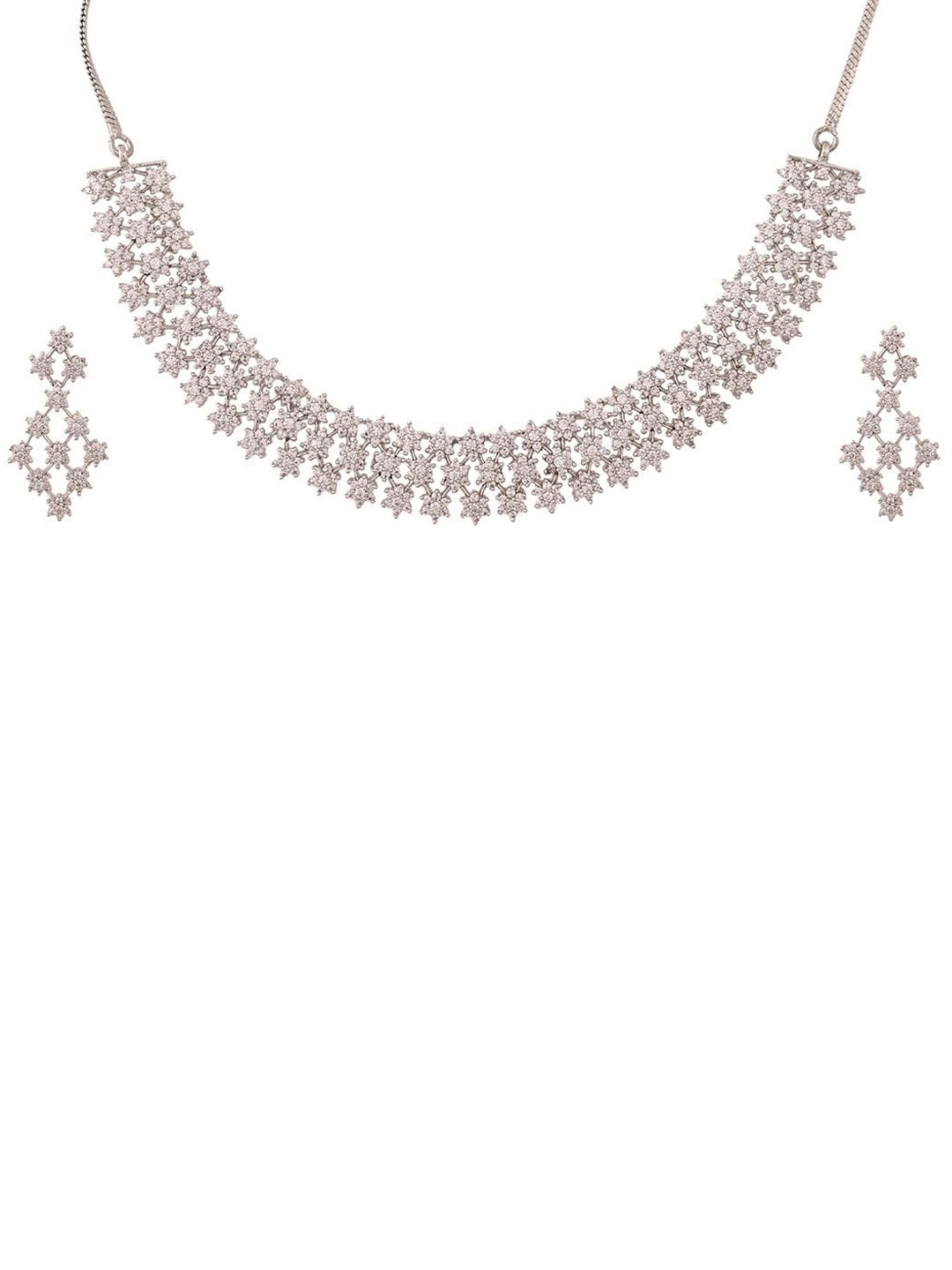 

RATNAVALI JEWELS Silver-Plated CZ Studded Necklace & Earrings